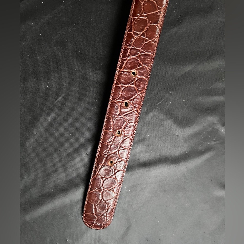 vintage Versace leather belt crocodile-embossed Medusa head brown adjustable - Picture 10 of 13